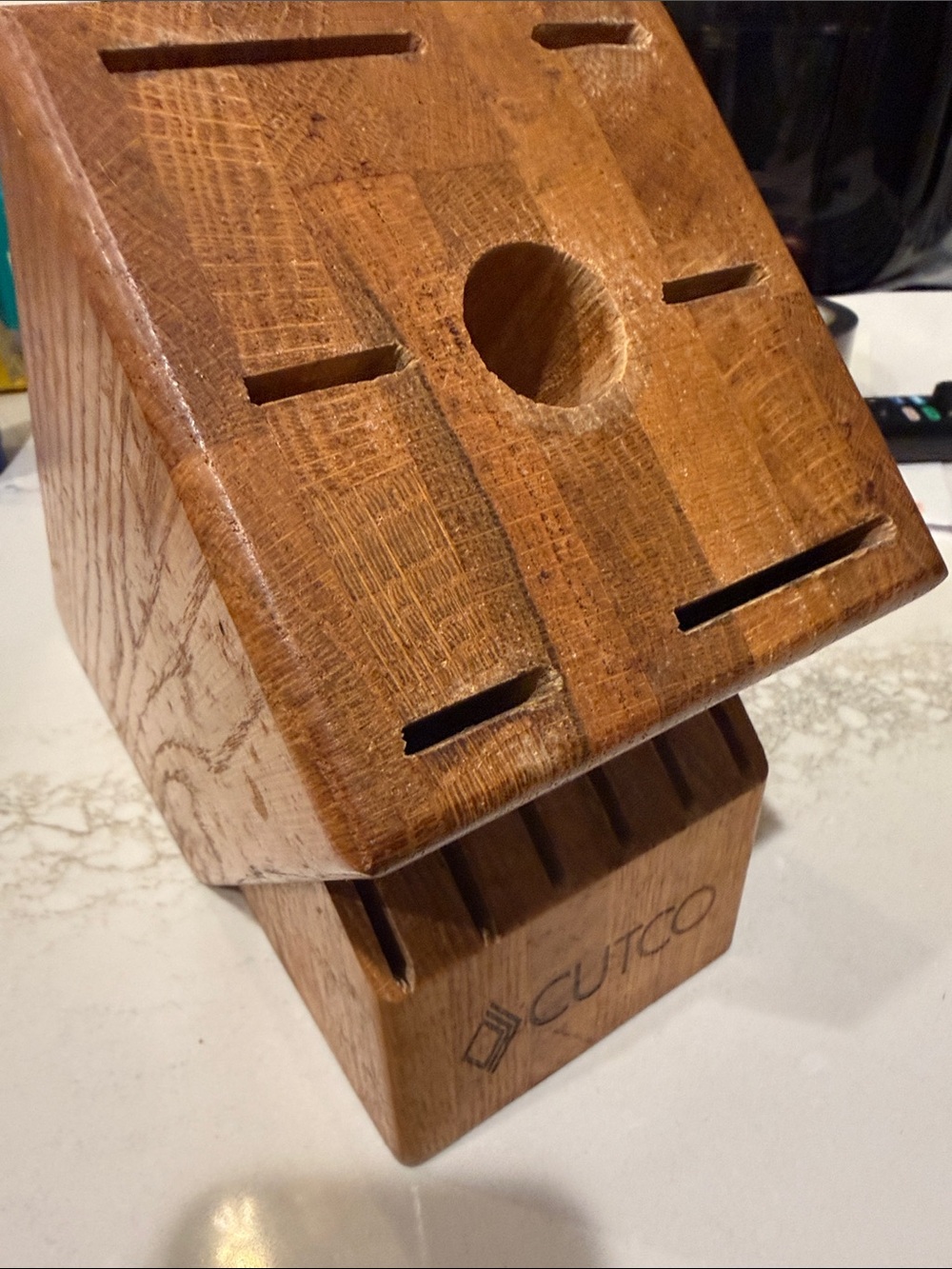 Cutco Brown Wooden Knife Block with Slot Design honey oak